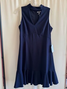 Chelsea28 Navy Sleeveless V-Neck Dress with Ruffle Hem